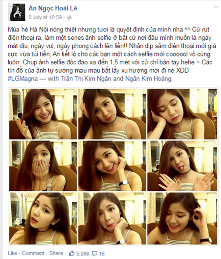 Ảnh selfie 50 sắc thái của An Japan hút hơn 5.000 lượt like trên facebook.