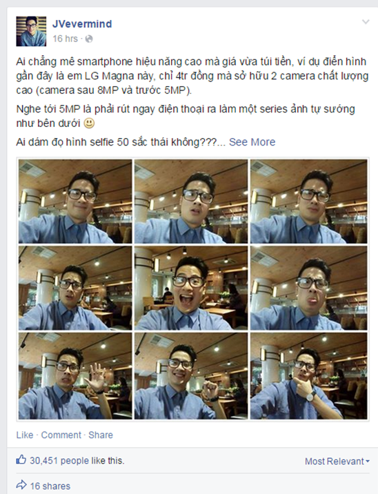 JVevermind cũng không đứng ngoài trào lưu khi tung loạt ảnh selfie hội đủ mọi cảm xúc. 