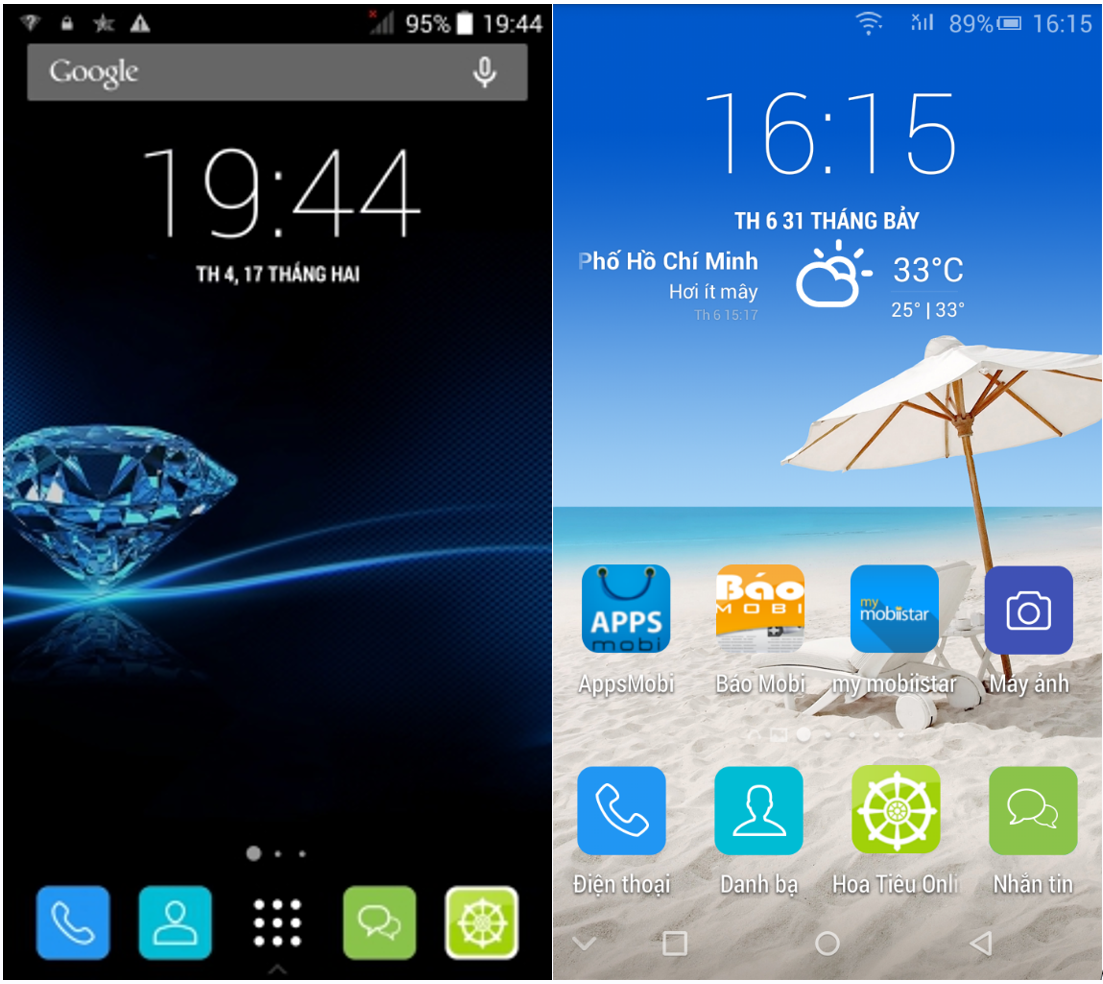 Sự khác nhau cơ bản nhất ở giao diện home, các ứng dụng của Prime Xense được hiện trên ngoài màn hình ngoài và các nút điều hướng được bỏ vào trong màn hình. 