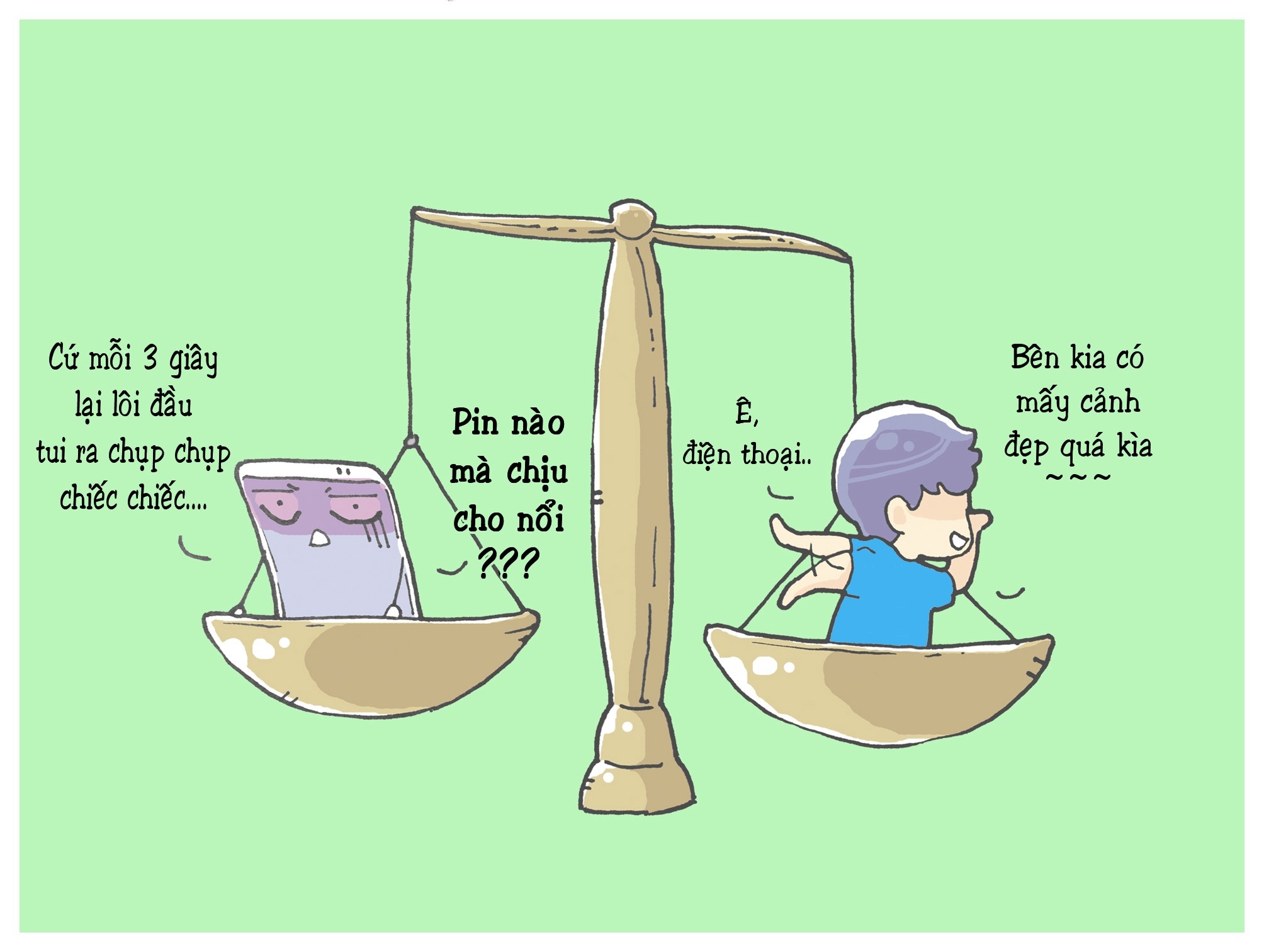   Sở hữu tâm hồn nghệ sĩ nên lúc nào Thiên Bình cũng cầm điện thoại trên tay để ghi lại mọi khoảnh khắc trong cuộc sống.