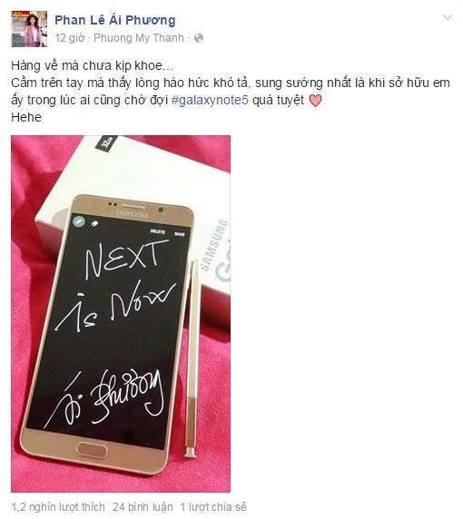 Ái Phương hút hơn 1.000 lượt thích trên trang cá nhân khi chia sẻ món đồ công nghệ vạn người mê.   