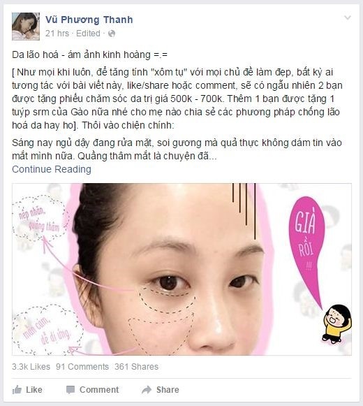 Bài viết của Gào về hiện tượng lão hóa da sớm ở tuổi 25 thu hút được gần 4.000 lượt yêu thích, hàng trăm chia sẻ và trở thành đề tài bàn luận sôi nổi của các cô gái.