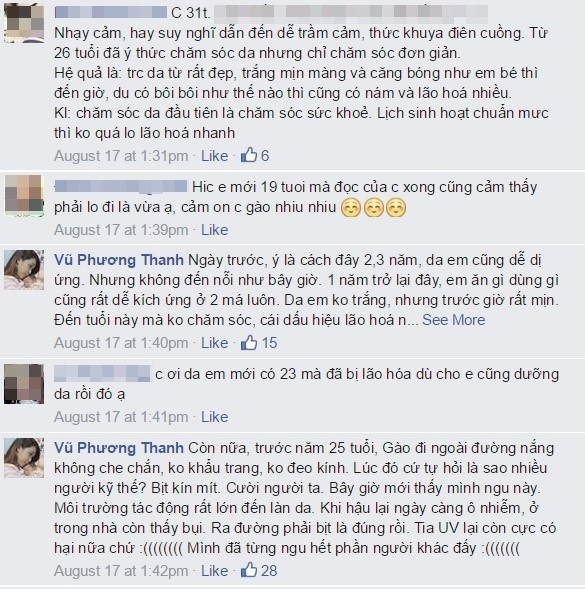 Câu chuyện lão hóa da được các facebooker bàn luận sôi nổi.