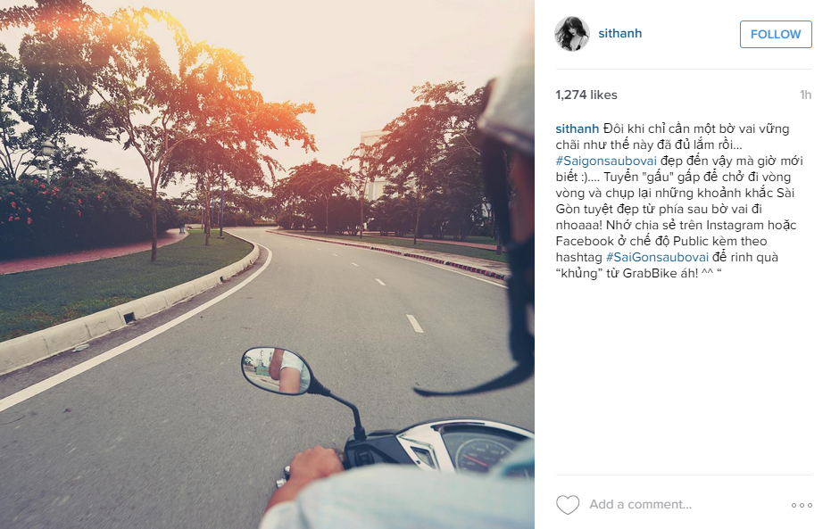 Sĩ Thanh cũng nhanh chóng khoe ảnh cùng hashtag #SaiGonsaubovai trên Instagram và thu hút hơn 1.200 lượt like. “Con gái chỉ cần một bờ vai vững chãi như thế này thôi… #Saigonsaubovai đẹp vậy mà giờ mới biết. Cũng nhờ có ai kia”, nữ ca sĩ viết.