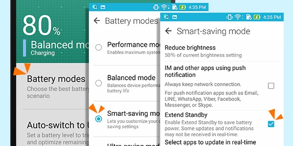 Sử dụng chế độ Smart-Saving: Đây là chế độ thông minh tự tích hợp độ sáng màn hình phù hợp, tắt kết nối Internet trong trường hợp không cần thiết để kéo dài thời lượng pin. Ngoài ra, bạn có thể quản lý chặt chẽ các thông báo ứng dụng để giảm tối đa mức tiêu hao năng lượng.
