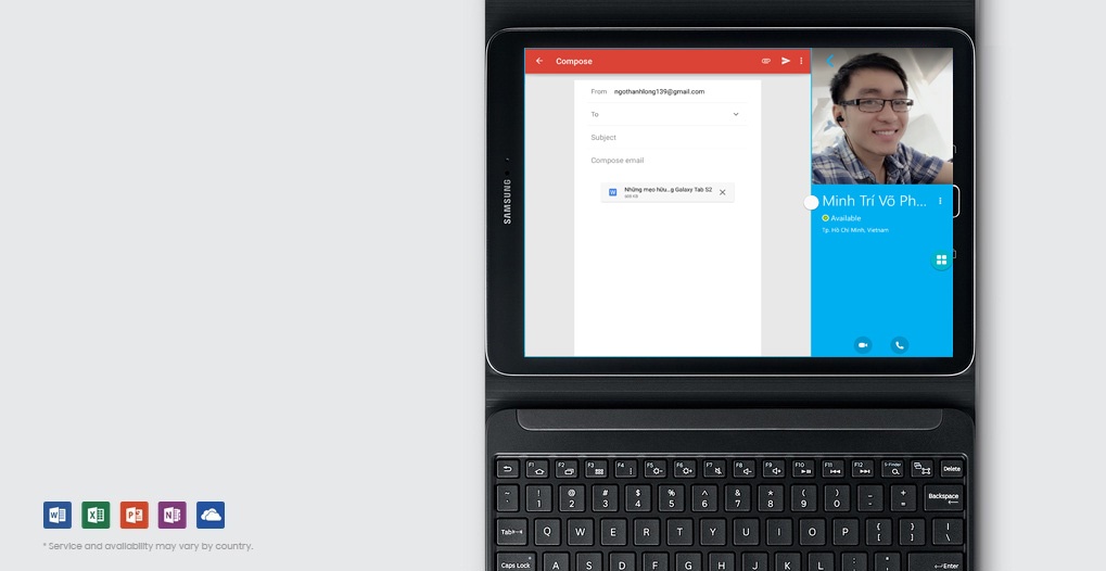 Hiển thị chế độ Multi Window khi soạn thảo email và chat Skype cùng lúc