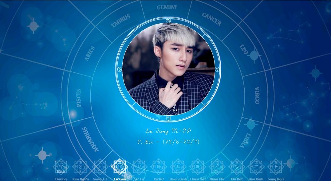 Xuất hiện trong đêm nhạc của lễ hội Mật ngữ 12 chòm sao, nam ca sĩ Sơn Tùng sẽ đại diện cho cung hoàng đạo Cự Giải. Sinh ngày 5/7, anh là một “con cua” điển hình với vẻ ngoài lạnh lùng, khó gần để che đậy nội tâm nhạy cảm, luôn hướng về gia đình.