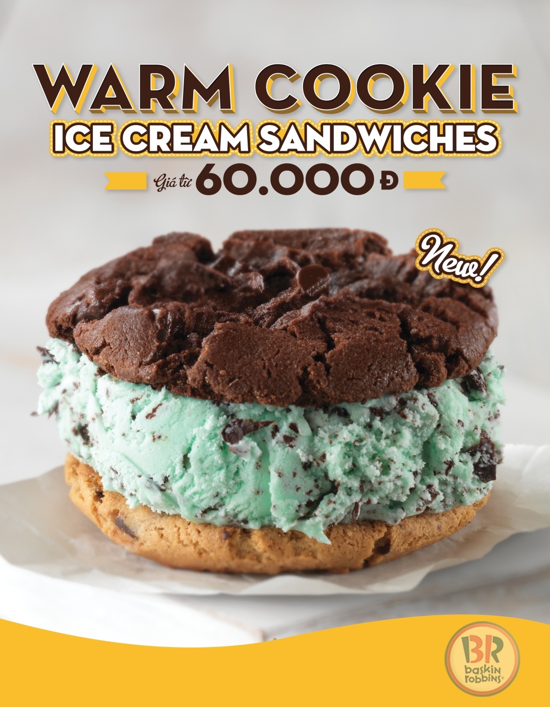 Warm Cookie Ice Cream Sandwiches, bánh kẹp kem lạnh độc đáo từ Baskin Robbins.