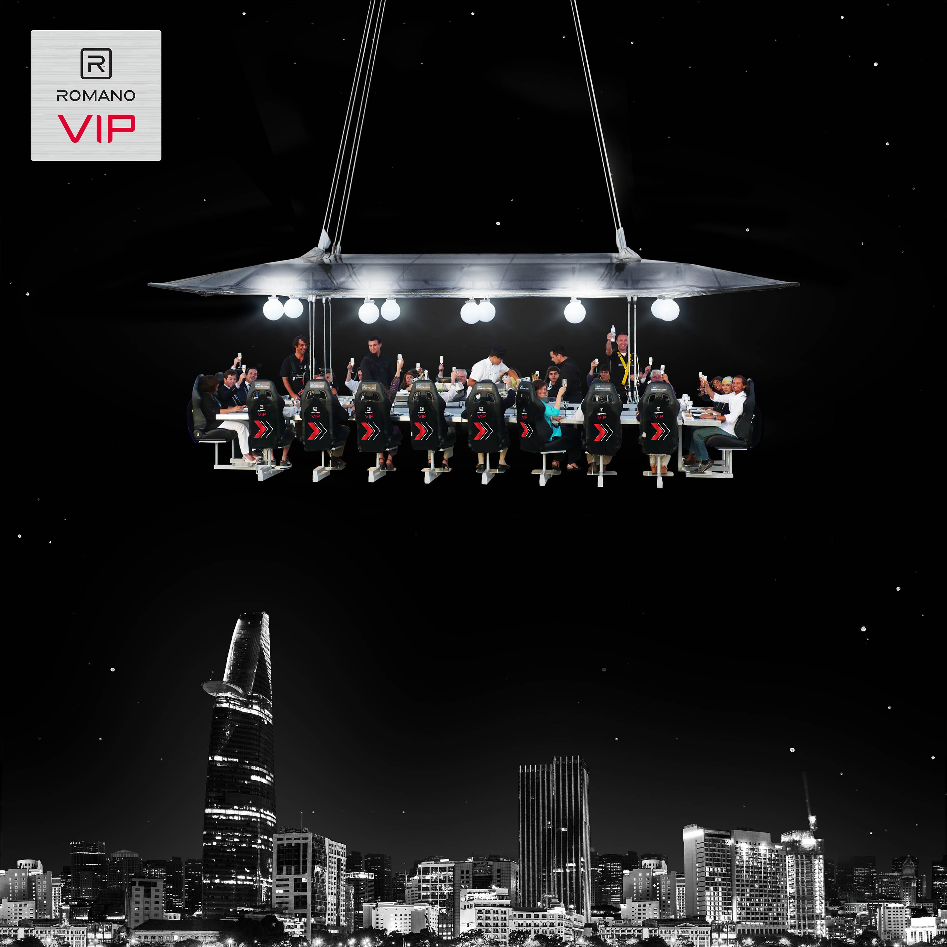 Đại tiệc giữa không trung được tổ chức lần đầu tiên ở Việt Nam với sự tham gia của nhiều nhân vật nổi tiếng.