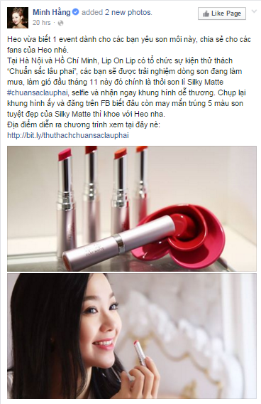   Minh Hằng cùng lúc sở hữu 5 màu son lì yêu thích. 