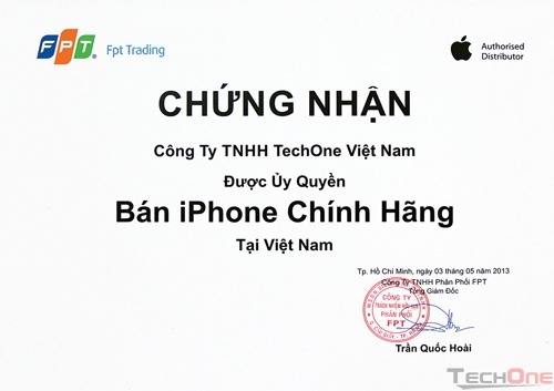 TechOne được chứng nhận là điểm bán iPhone chính hãng tại Việt Nam từ 2013