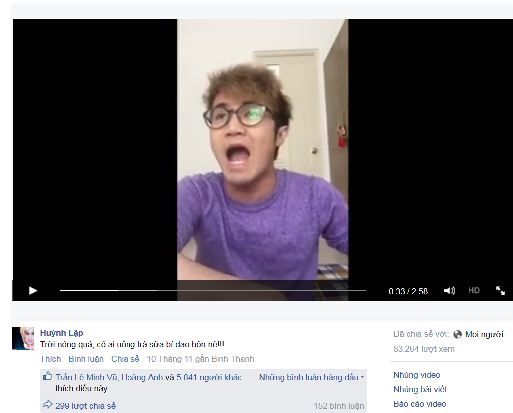 Sau khi được đăng tải trên trang cá nhân, clip của Huỳnh Lập thu hút hàng nghìn lượt yêu thích của cộng đồng mạng.