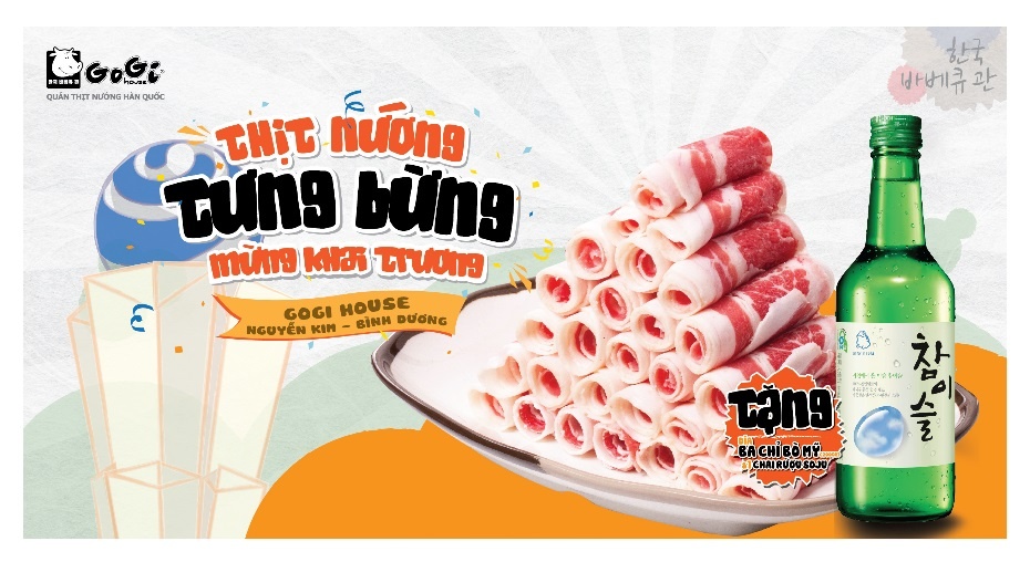 Đặc biệt, nhân dịp khai trương quán thịt nướng dành tặng 1 phần ba chỉ bò Mỹ cuộn và 1 phần rượu Soju cho nhóm 4 khách dùng bữa tại nhà hàng.