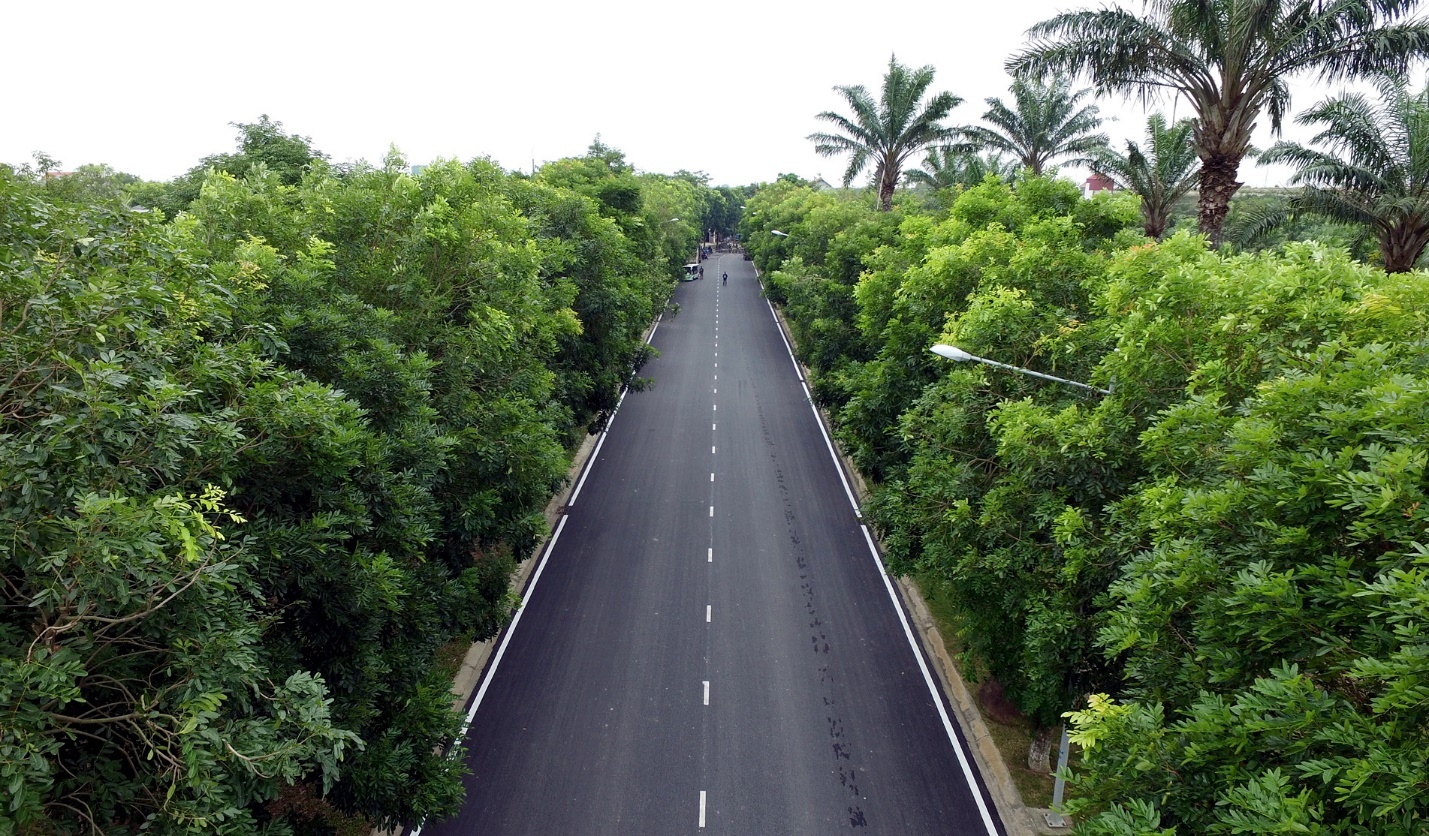 Những con đường trong khu đô thị đều trải nhựa, hai bên là hàng cây xanh, mang đến không khí trong lành.