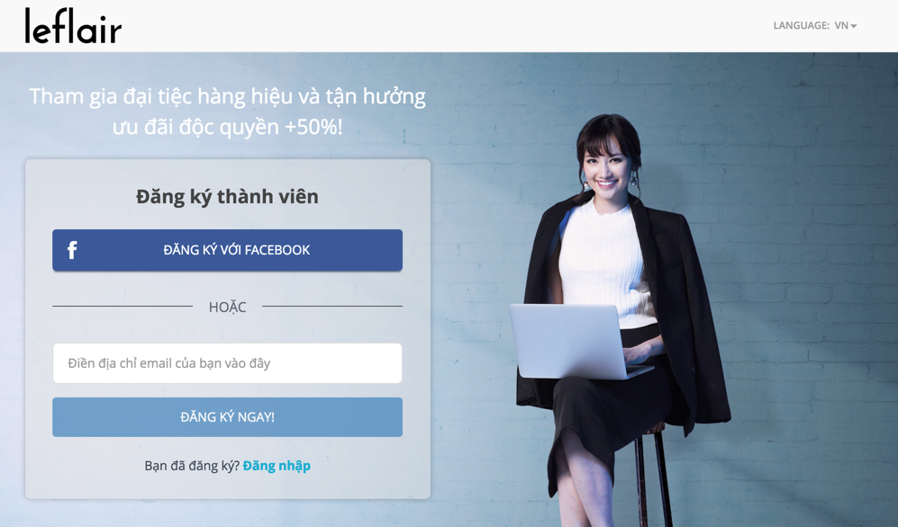 Giao diện trang chủ của Leflair