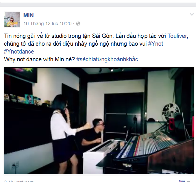 Min hào hứng chia sẻ dự án hợp tác mới giữa mình và Hoàng Touliver trên trang cá nhân.