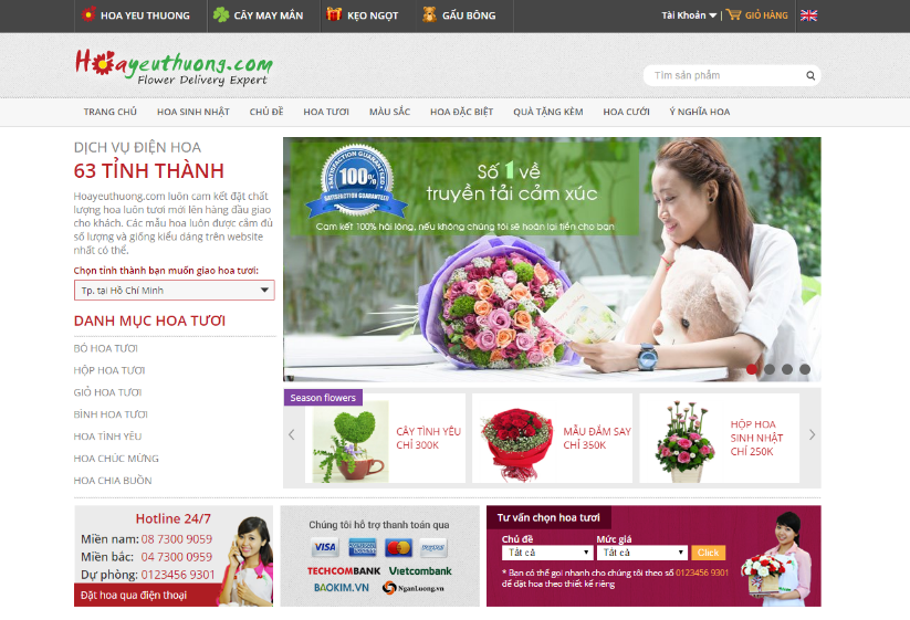 Giao diện website của công ty Hoa Yêu Thương.