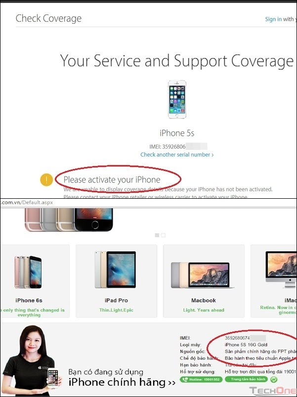Kiểm tra sản phẩm iPhone FPT trôi bảo hành tại website của APPLE và FPT Trading.