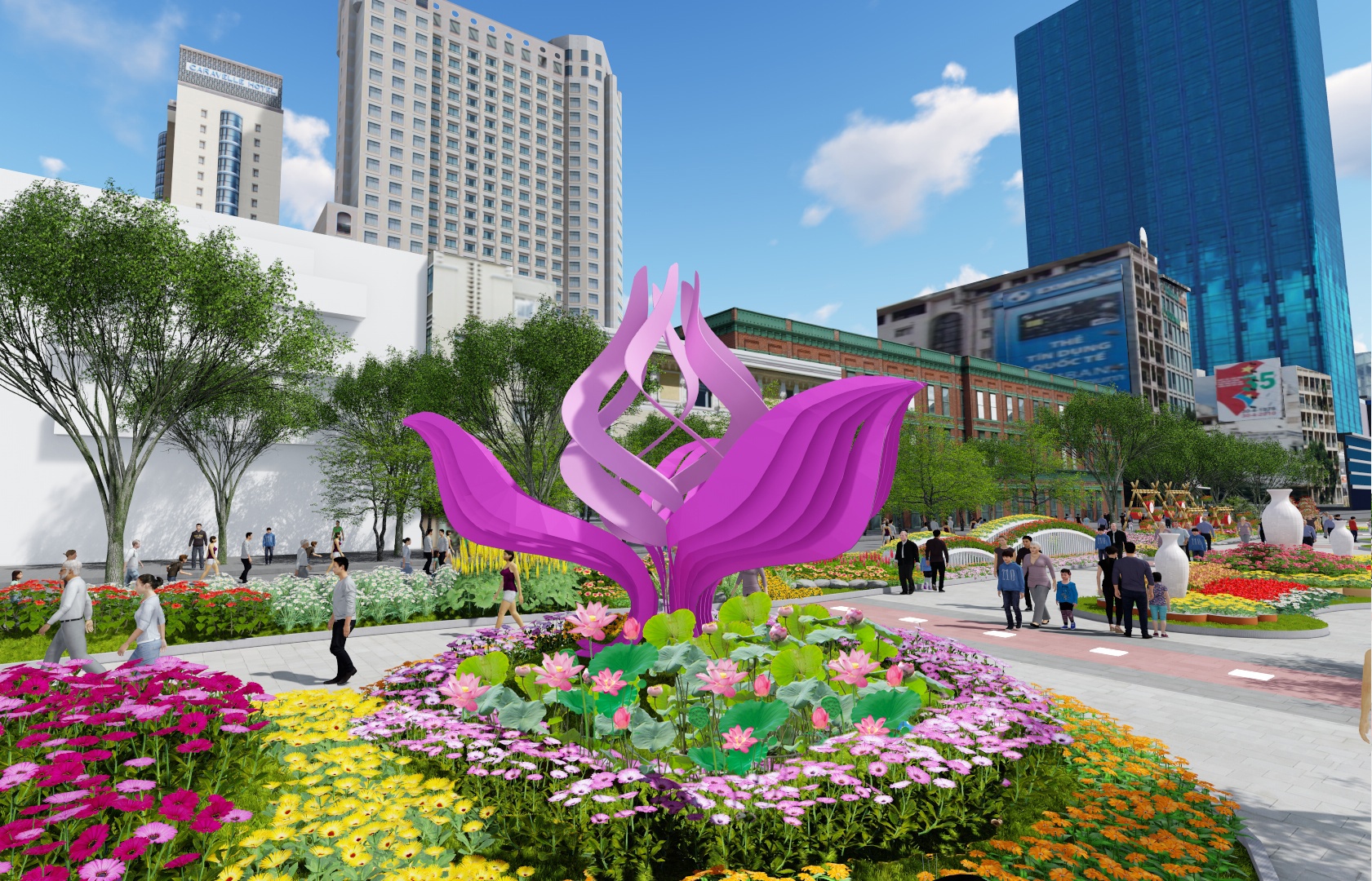 Duong hoa Nguyen Hue 2017 su dung hieu ung anh sang 3D hinh anh