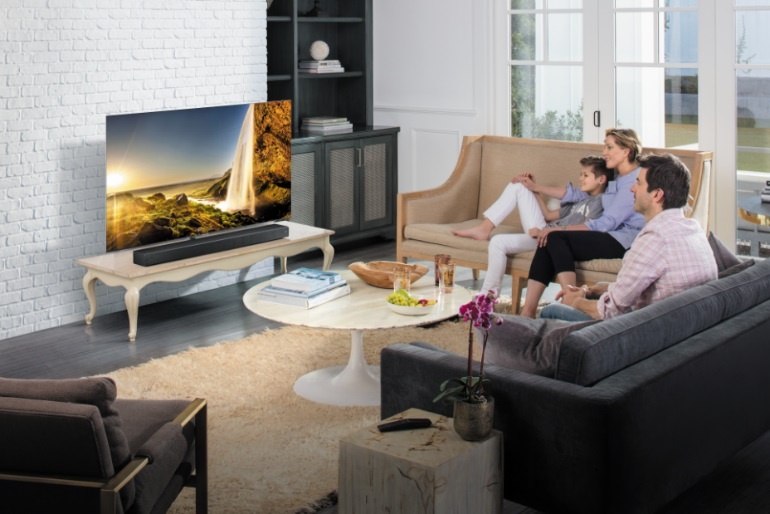 Soundbar Sound+ MS750 tich hop 11 cu loa, nang cap tep nhac 32 bit hinh anh