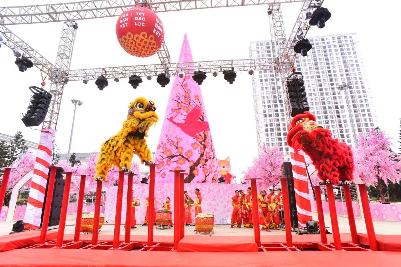 Buc tranh xuan ket tu 150.000 bong hoa dao tai Vincom hinh anh