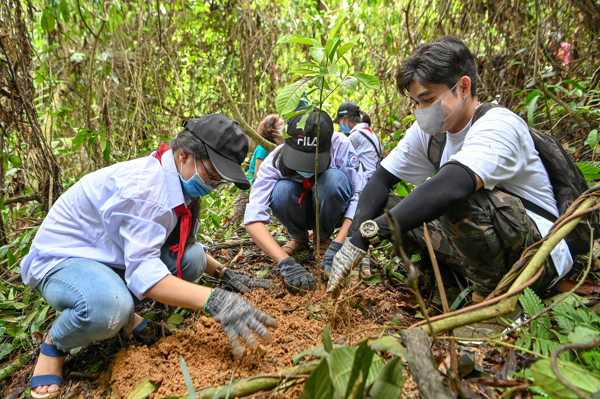 Jun Pham, Quang Bao cung hoc sinh tao ‘man chan xanh’ cho rung Ben En hinh anh
