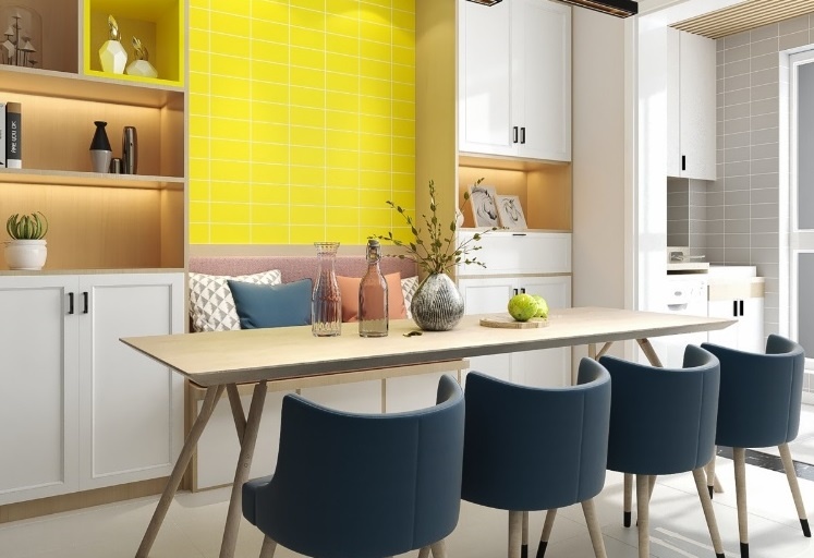 Goi y to diem gian bep voi BST gach men gom Colour hinh anh