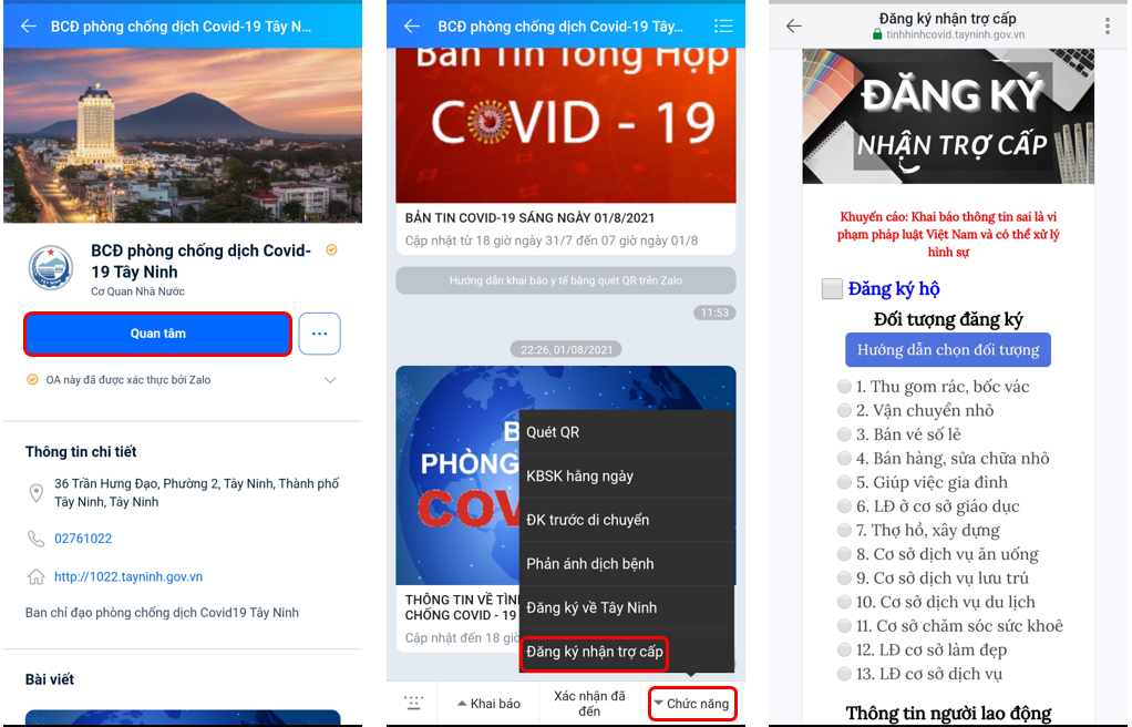 Zalo,  dang ky nhan tro cap qua Zalo anh 1