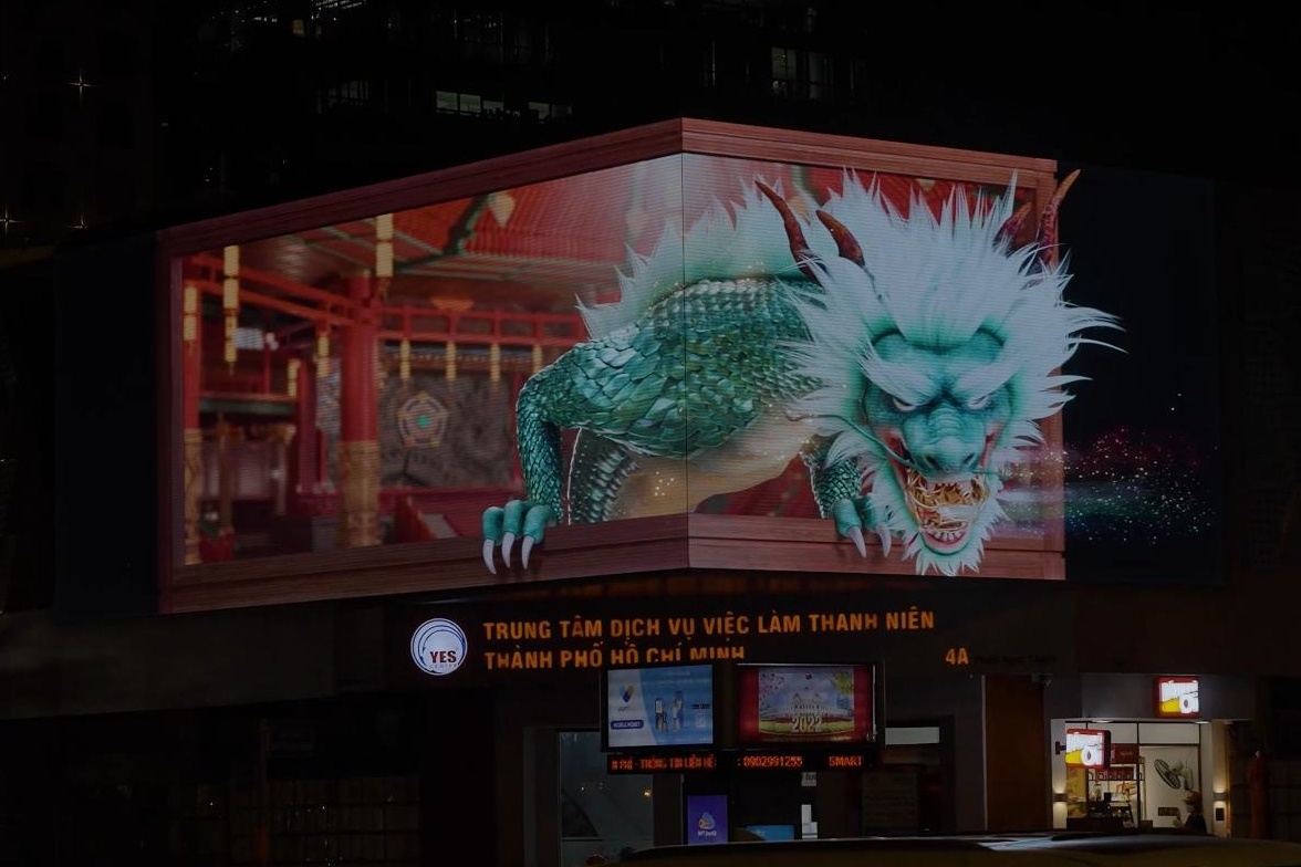 Bien quang cao 3D LED cua Vo Lam Truyen Ky noi bat o trung tam TP.HCM hinh anh