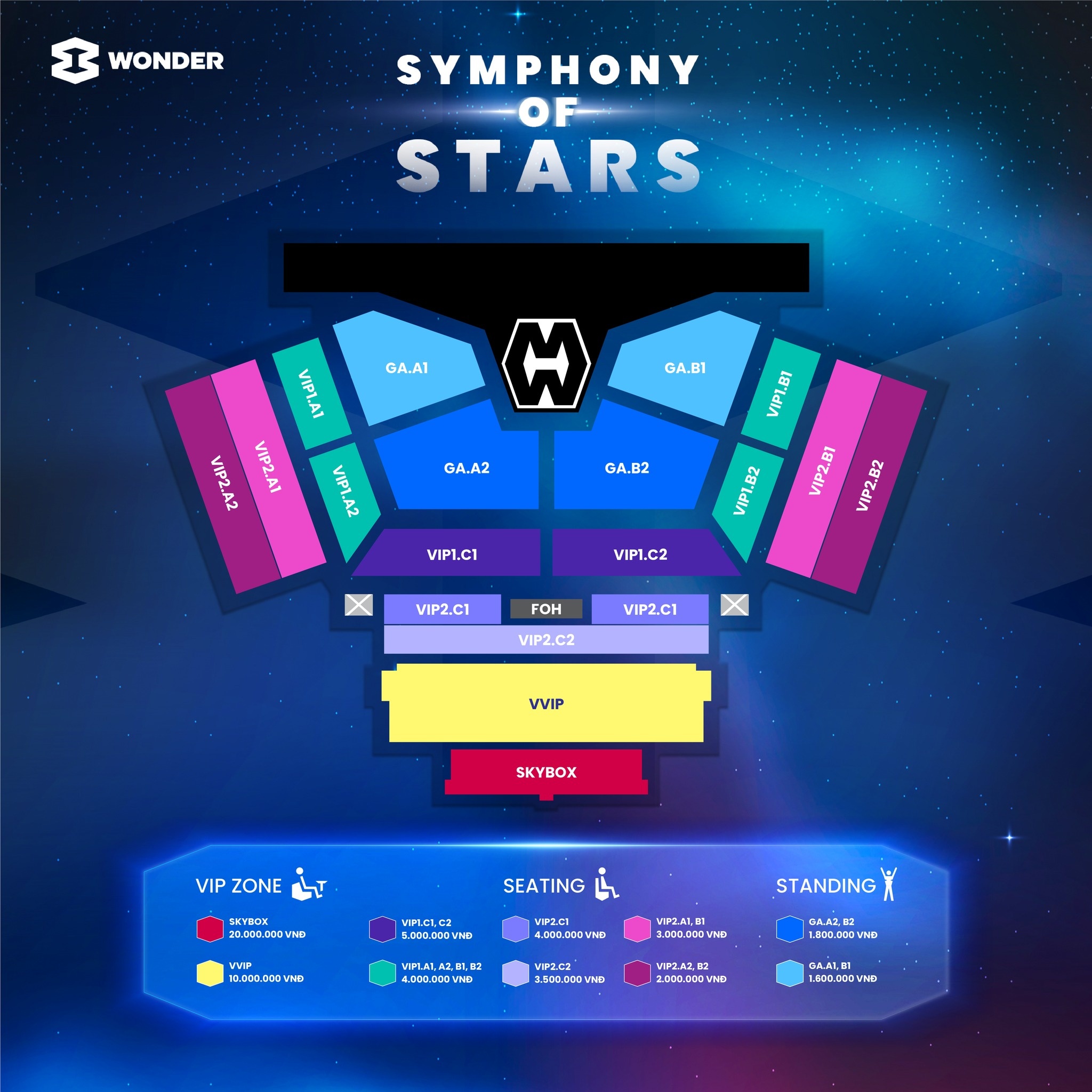 Sơ đồ hạng vé tại đại nhạc hội “Symphony of Stars”. Ảnh cắt từ fanpage.