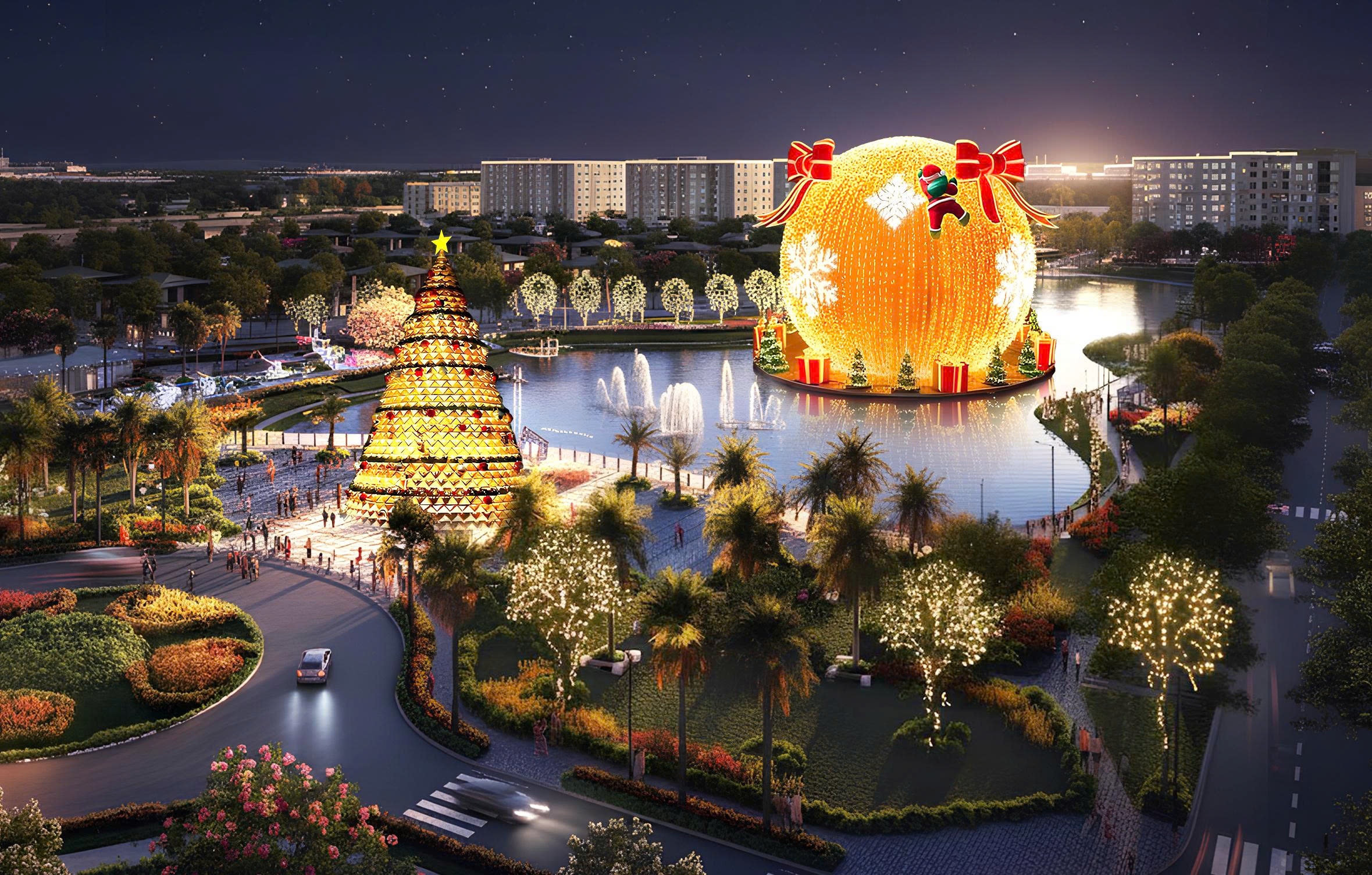 Khu do thi Nam Long II Central Lake thap sang Tay Do trong mua le hoi hinh anh