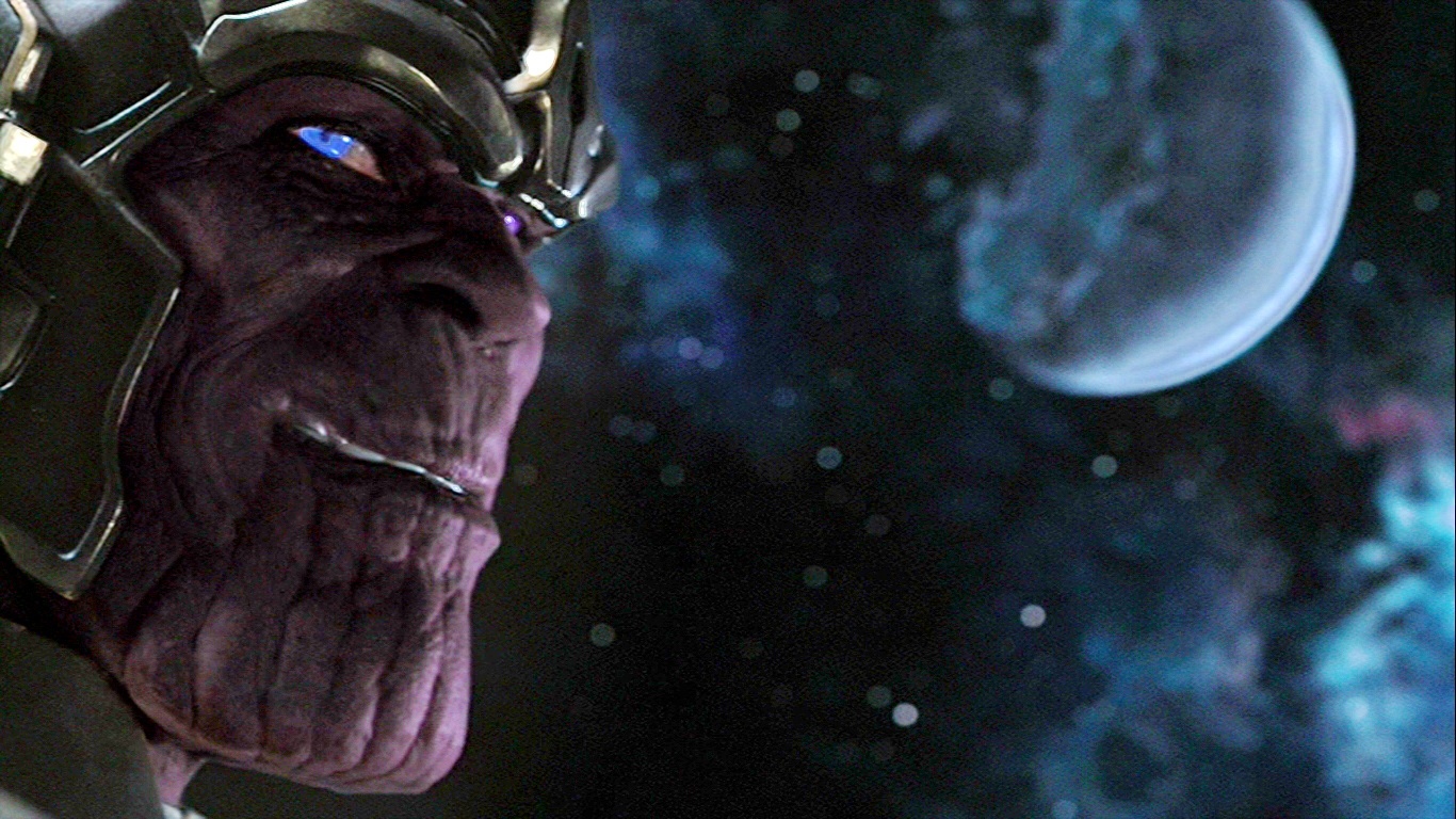 Thanos xuất hiện trong The Avengers (2012): Đoạn phim sau credit chưa đầy một phút của The Avengers mở đầu bằng lời nói của thủ lĩnh Chitauri và kết thúc bằng nụ cười nửa miệng của Thanos. Chỉ ngắn ngủi vậy thôi nhưng chừng đó là quá đủ để khiến cộng đồng người hâm mộ truyện tranh Marvel phát cuồng. Có biệt danh là “Mad Titan”, Thanos muốn truy tìm đủ 6 Viên ngọc Vô cực và tập hợp chúng thành chiếc Găng tay Vô cực, giúp hắn có thể thao túng cả vũ trụ. Nhân vật này sẽ bắt đầu xuất hiện trên màn ảnh rộng bắt đầu từ bộ phim Guardians of the Galaxy sắp sửa ra mắt từ 1/8. Thanos sẽ do nam diễn viên kinh nghiệm Josh Brolin thủ vai. 