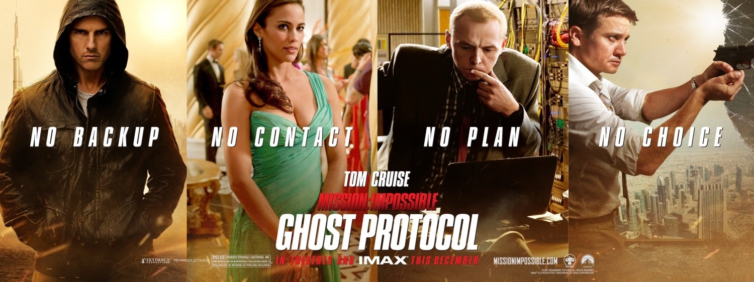 Mission: Impossible - Ghost Protocol (2011): Tập phim thứ tư của loạt Nhiệm vụ bất khả thi tiếp tục hấp dẫn khán giả qua những trường đoạn hành động bạo lực, cháy nổ và rượt đuổi đầy kịch tính. Tuy nhiên, thay vì chỉ tập trung vào anh chàng điệp viên Ethan Hunt của Tom Cruise, Ghost Protocol cũng dành nhiều đất diễn cho các nhân vật hỗ trợ cho anh như nam điệp viên gan dạ Brandt của Jeremy Renner, nữ điệp viên quyến rũ Jane của Paula Patton, và thiên tài máy tính hài hước Benji của Simon Pegg. Tất cả đem đến một luồng gió mới mẻ cho loạt phim Mission: Impossible nổi tiếng của Hollywood.