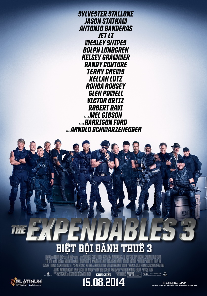 The Expendables 3 (tựa Việt: Biệt đội đánh thuê 3) sẽ chính thức ra mắt khán giả toàn cầu từ ngày 15/8.