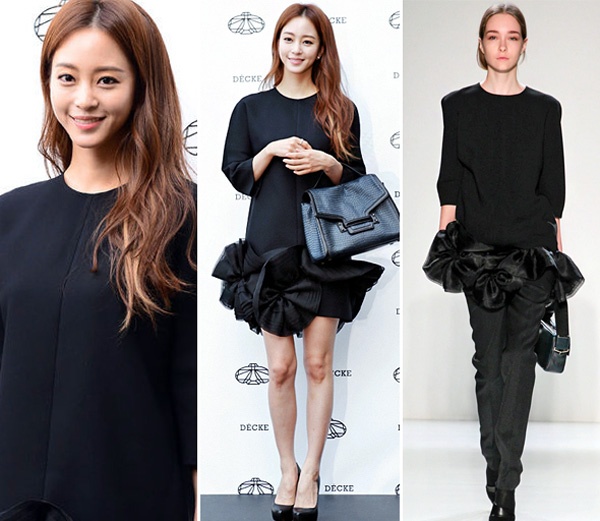 Nữ diễn viên Hàn Han Ye Seul tới tham dự sự kiện Mnet Asian Music Awards năm nay với diện mạo đáng yêu trong chiếc váy đen hoa to hiệu Victoria Beckham và túi xách Decke.