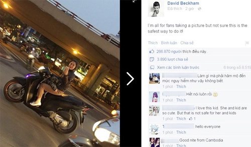 Beckham không giấu được sự ngạc nhiên khi đăng hình ảnh fan Việt bất chấp nguy hiểm chụp hình anh trên trang cá nhân.