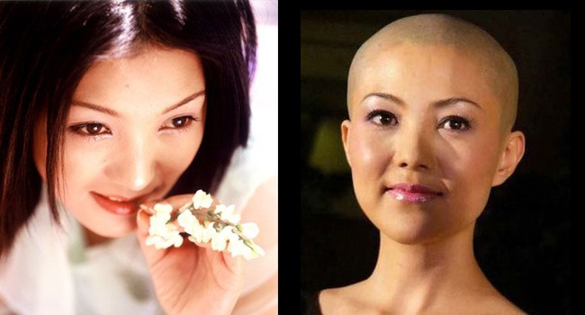 Người đẹp Tạ Vũ Hân dịu dàng với mái tóc đen dài và cả khi đã cạo trọc.