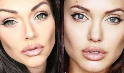 Từ đôi mắt, sống mũi, khuôn mặt góc cạnh đến bờ môi căng mọng dày dặn của Angelia Jolie đều được nghệ sĩ trang điểm này chuyển tải đầy chân thực.