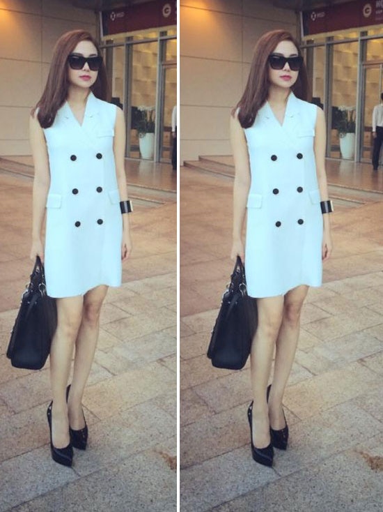 Minh Hằng trẻ trung và thoải mái trong chiếc váy xanh dáng suông.