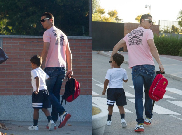 Ronaldo sanh dieu dua con trai di hoc hinh anh
