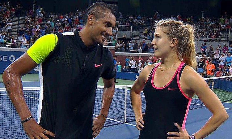 Cu chi than mat cua Bouchard va Kyrgios trong luc danh doi hinh anh