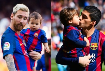 Messi om hon con trai Suarez trong xe hinh anh