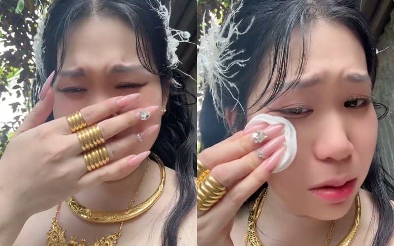 Co dau bat khoc, lau sach lop makeup giua le cuoi gay ban tan hinh anh