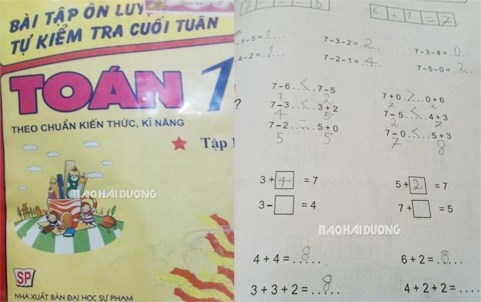 Sach bai tap cho hoc sinh lop 1 in sai de hinh anh