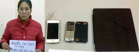 Nguyễn Thị Thúy bị bắt tại cq công an và số tang vật bị thu hồi.
