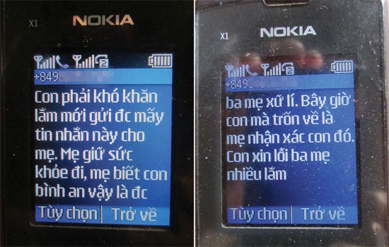 Tin nhắn em Dung gửi về cho mẹ.