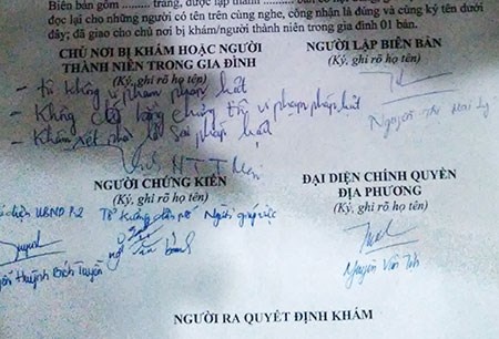 Biên bản khám xét tiệm vàng Hoàng Mai.