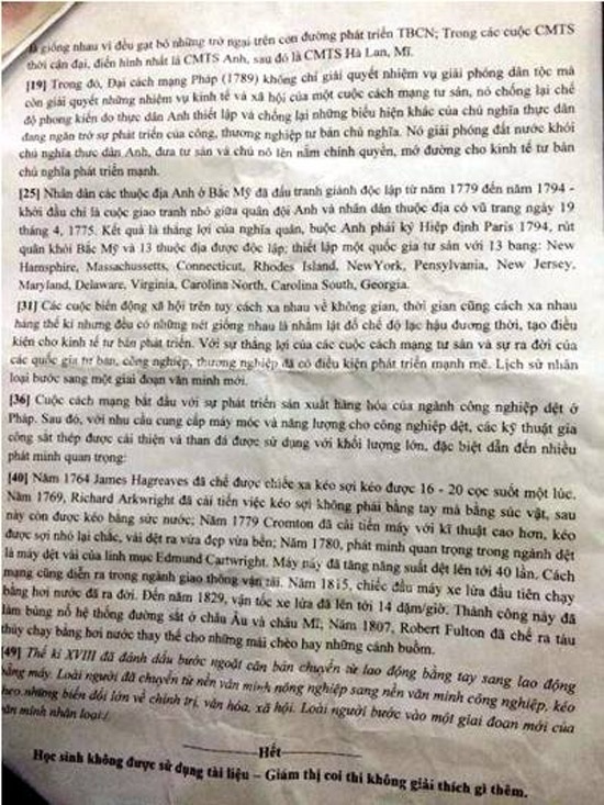 Đề thi Sử với độ dài 2 trang giấy