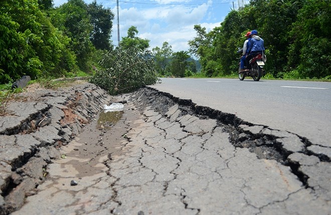 Xe cho go qua tai 'dao muong' tren QL15D hinh anh
