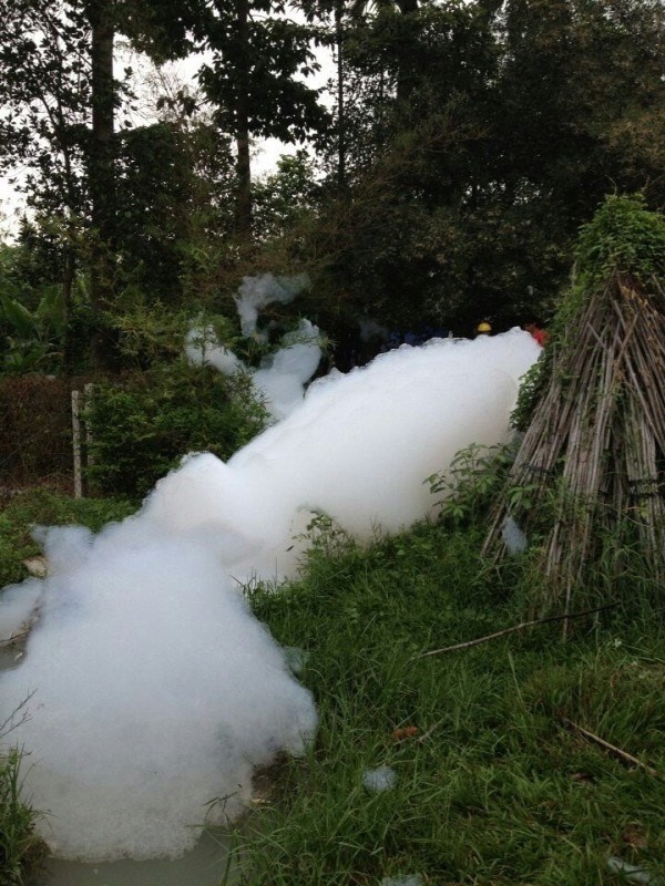 Bọt trắng khổng lồ chứa chất độc Xyanua xuất hiện tại một tuyến kênh ở xã An Tịnh, huyện Trảng Bàng hôm tháng 5 vừa qua.